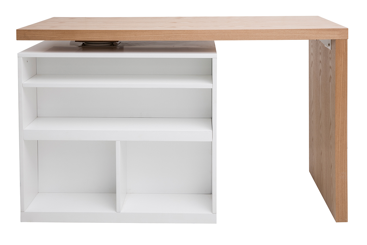 �lot de bar blanc avec �tag�res et plateau bois, vue de dos.