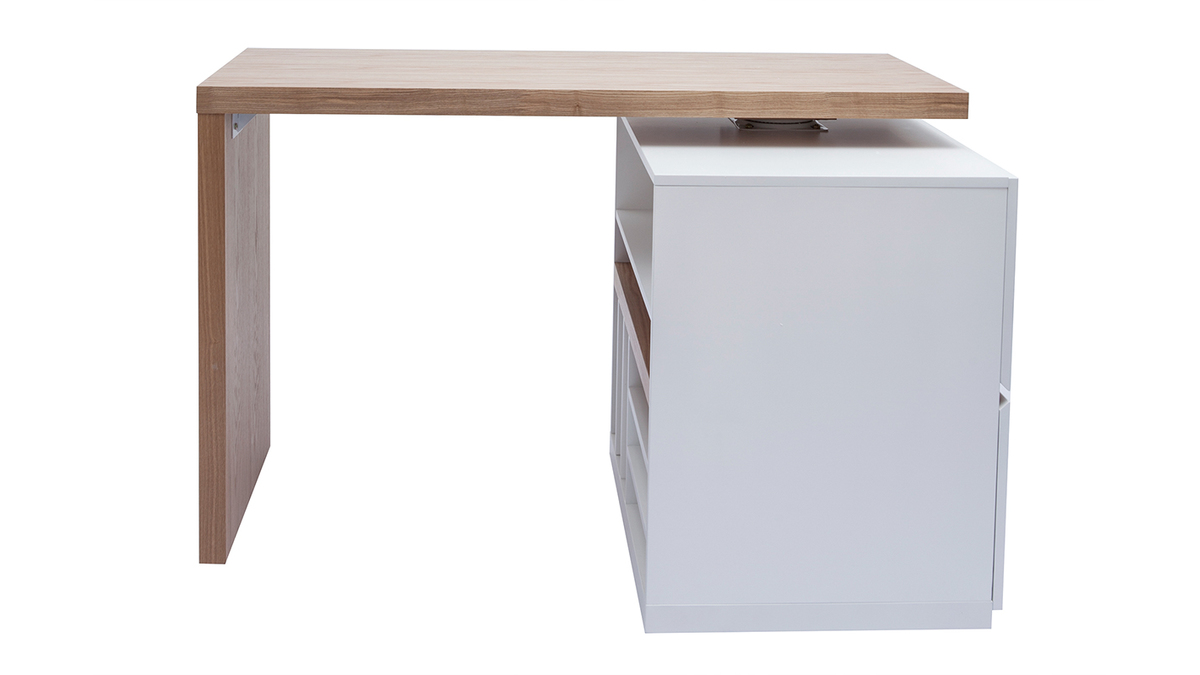 Îlot - table de bar modulable avec rangement blanc mat et chêne L140-165 cm MAX