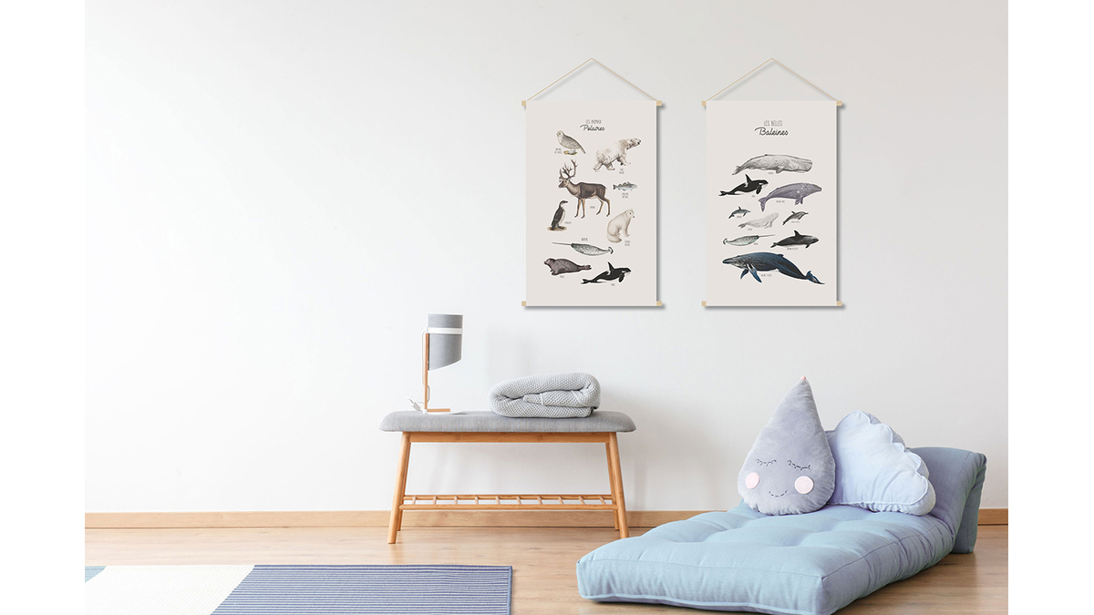 Kakemono enfant illustration baleines L40 x L60 cm OCEAN