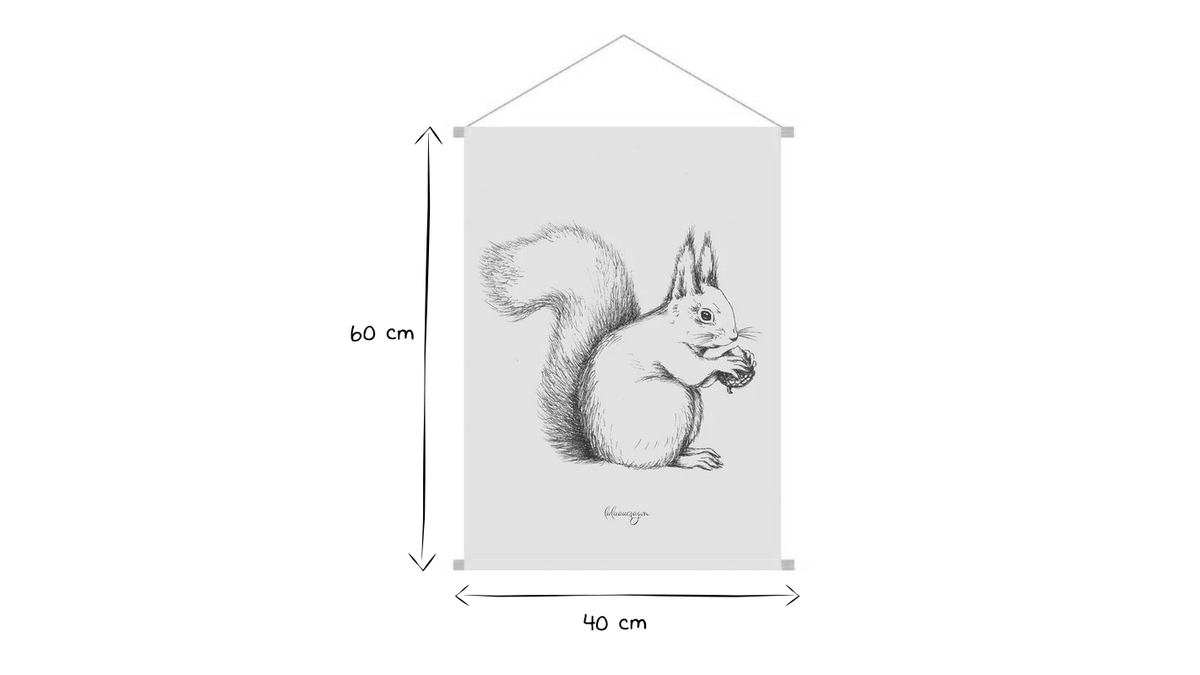 Kakemono enfant tableau en toile suspendue illustration écureuil L40 x H60 cm NUTS