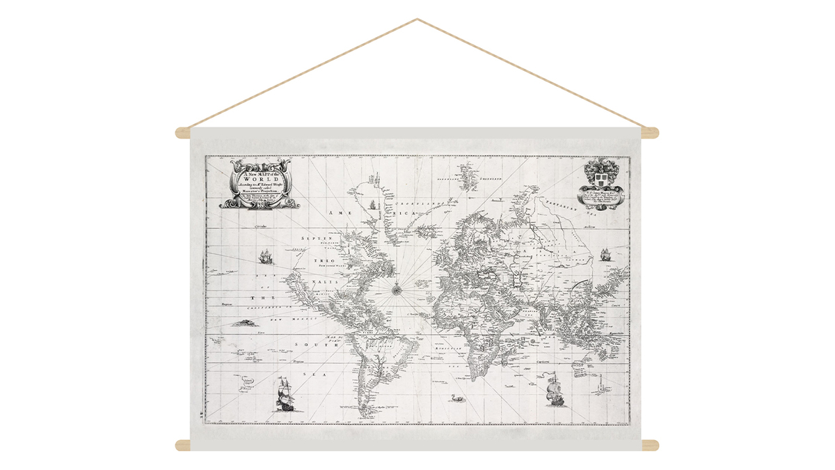 Kakemono tableau en toile suspendue carte du monde L90 x H60 cm MONDE