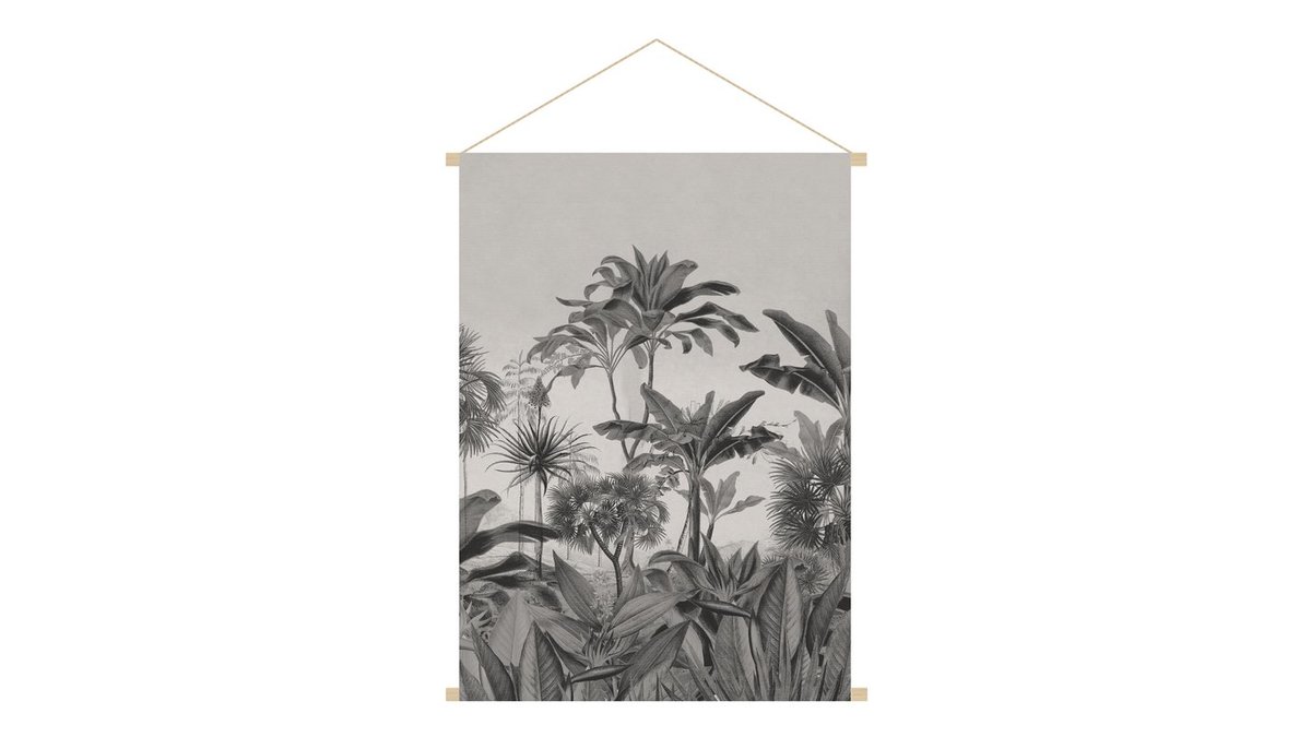 Kakémono tableau en toile suspendue forêt tropicale noir et blanc L40 x H60 cm BORNEO
