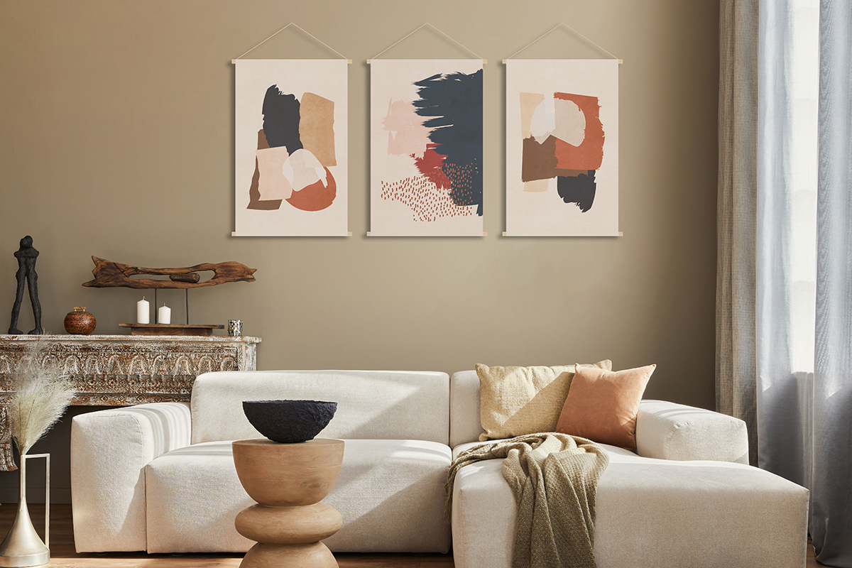 Kakemono tableau en toile suspendue formes abstraites L40 x H60 cm SAHARA