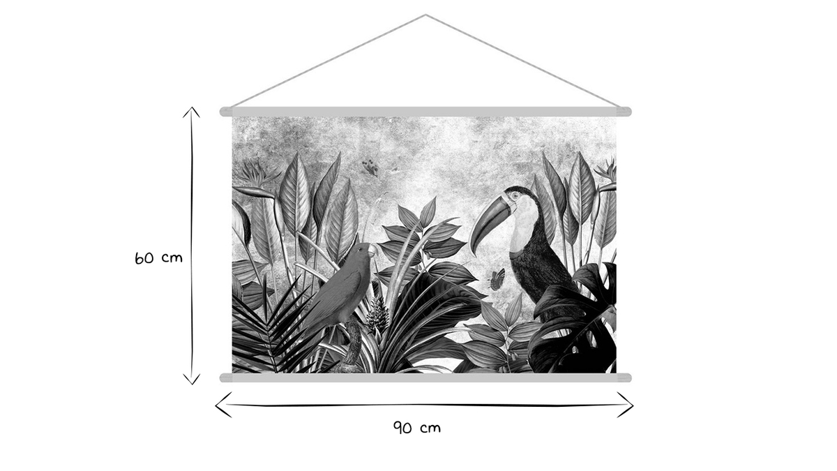 Kakemono tableau en toile suspendue jungle et oiseaux tropicaux L90 x H60 cm PASSARO