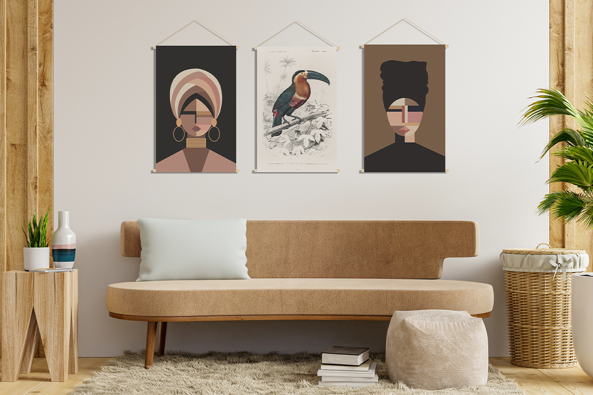 Kakemono tableau en toile suspendue oiseau exotique toucan L40 x H60 cm TOUCAN