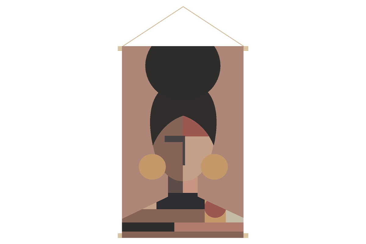 Kakemono tableau en toile suspendue portrait femme ethnique L40 x H60 cm CURLY