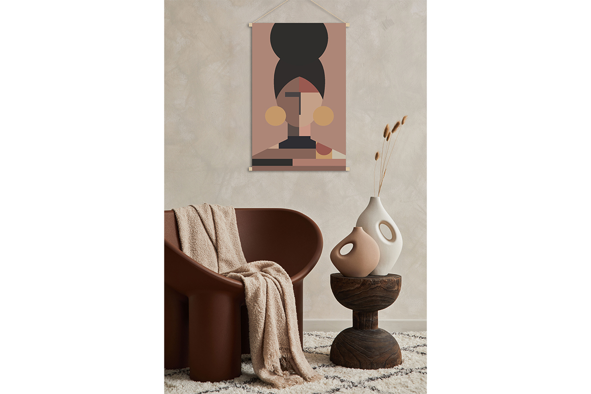 Kakemono tableau en toile suspendue portrait femme ethnique L40 x H60 cm CURLY