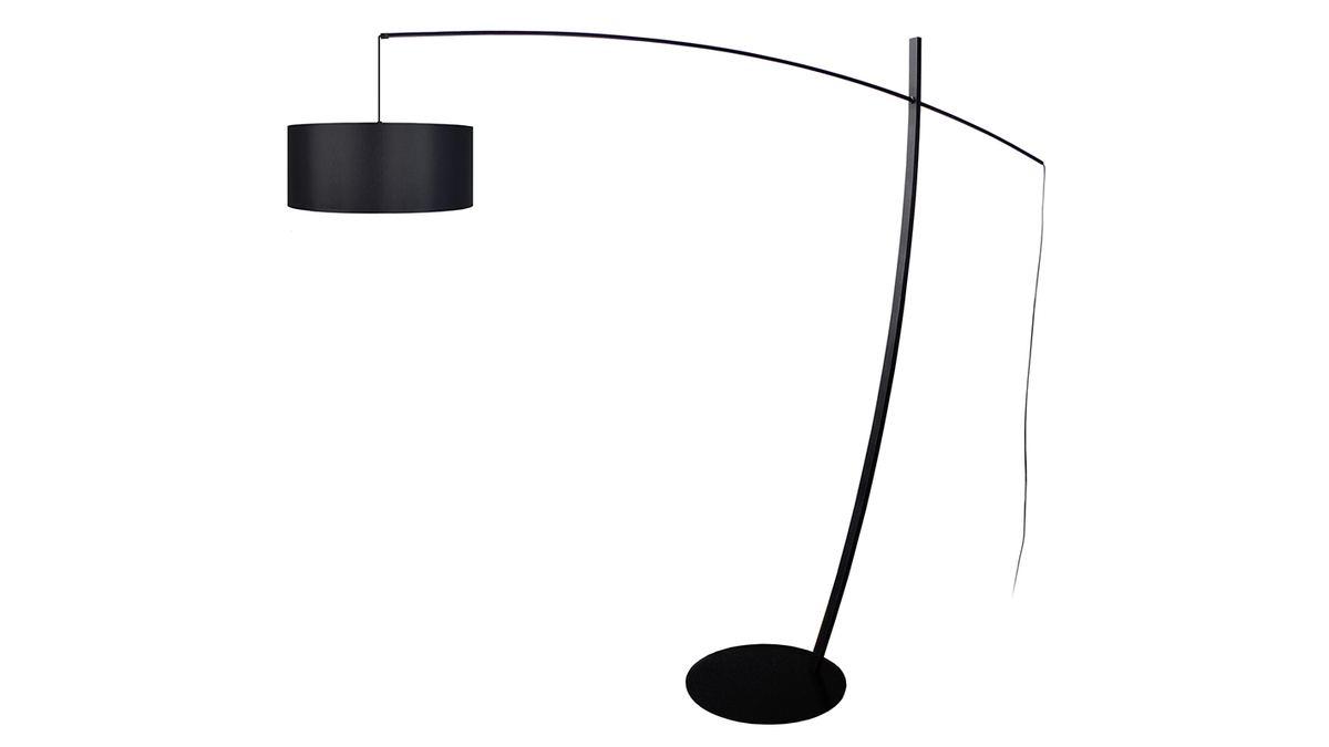 Lampadaire arc design noir avec abat-jour en coton et métal L200 cm ESCAPE