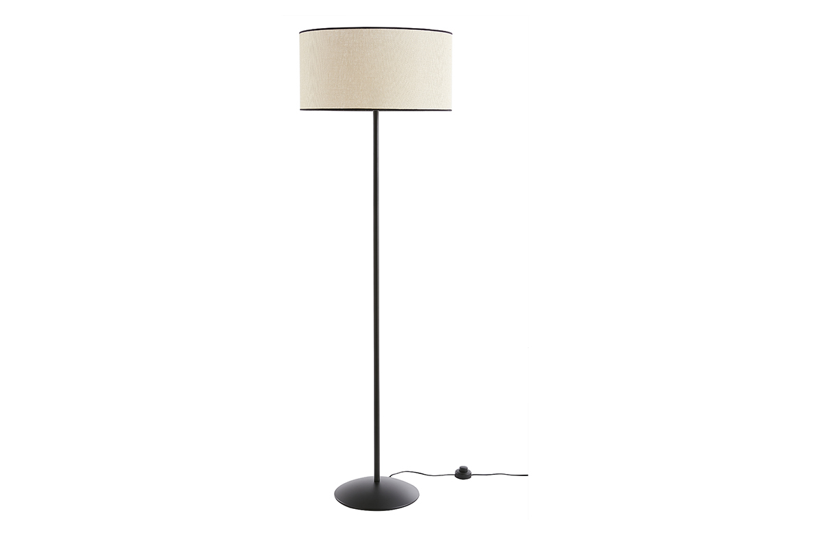 Lampadaire avec abat-jour en papier tiss� naturel et m�tal noir H160 cm ZETA