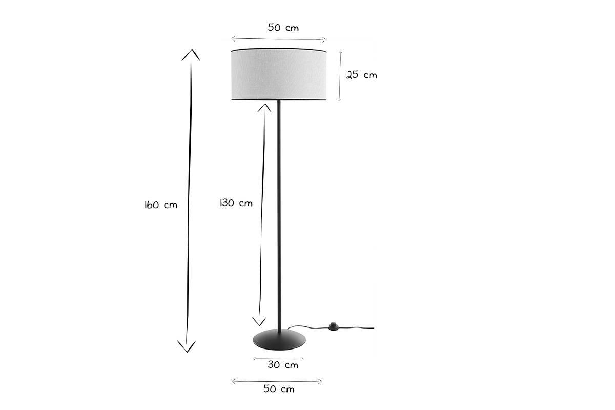 Lampadaire avec abat-jour en papier tiss� naturel et m�tal noir H160 cm ZETA