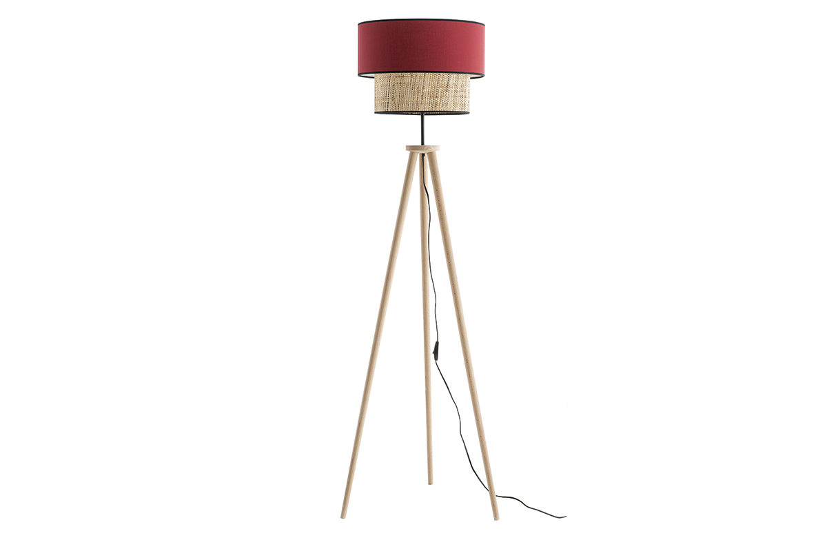 Lampadaire bimati�re jute et tissu rouge D40 cm CHILL