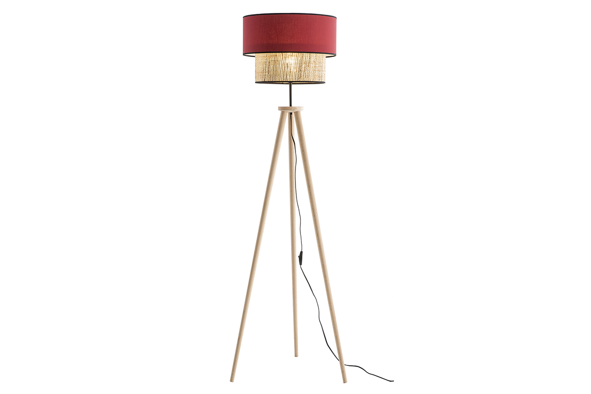 Lampadaire bimati�re jute et tissu rouge D40 cm CHILL