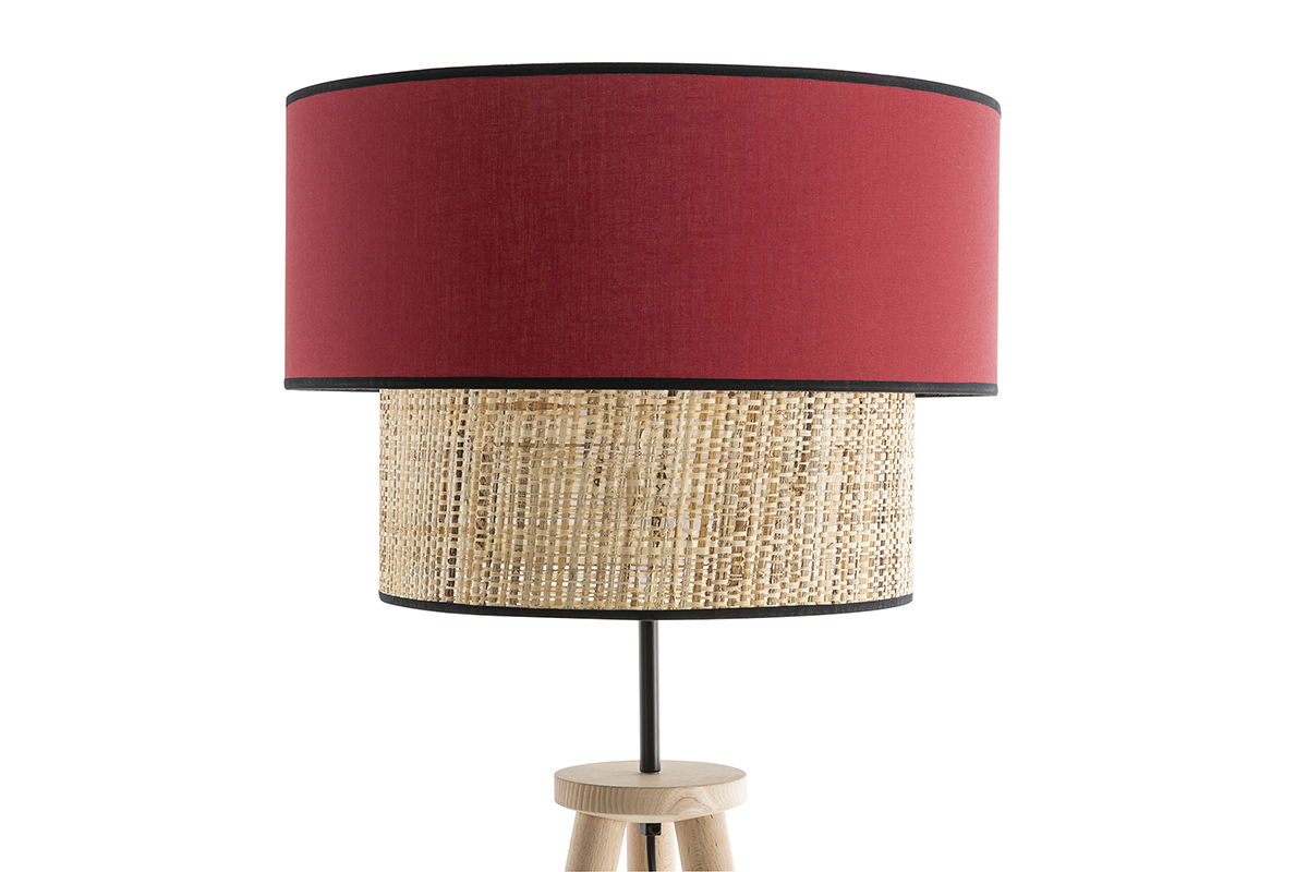 Lampadaire bimati�re jute et tissu rouge D40 cm CHILL