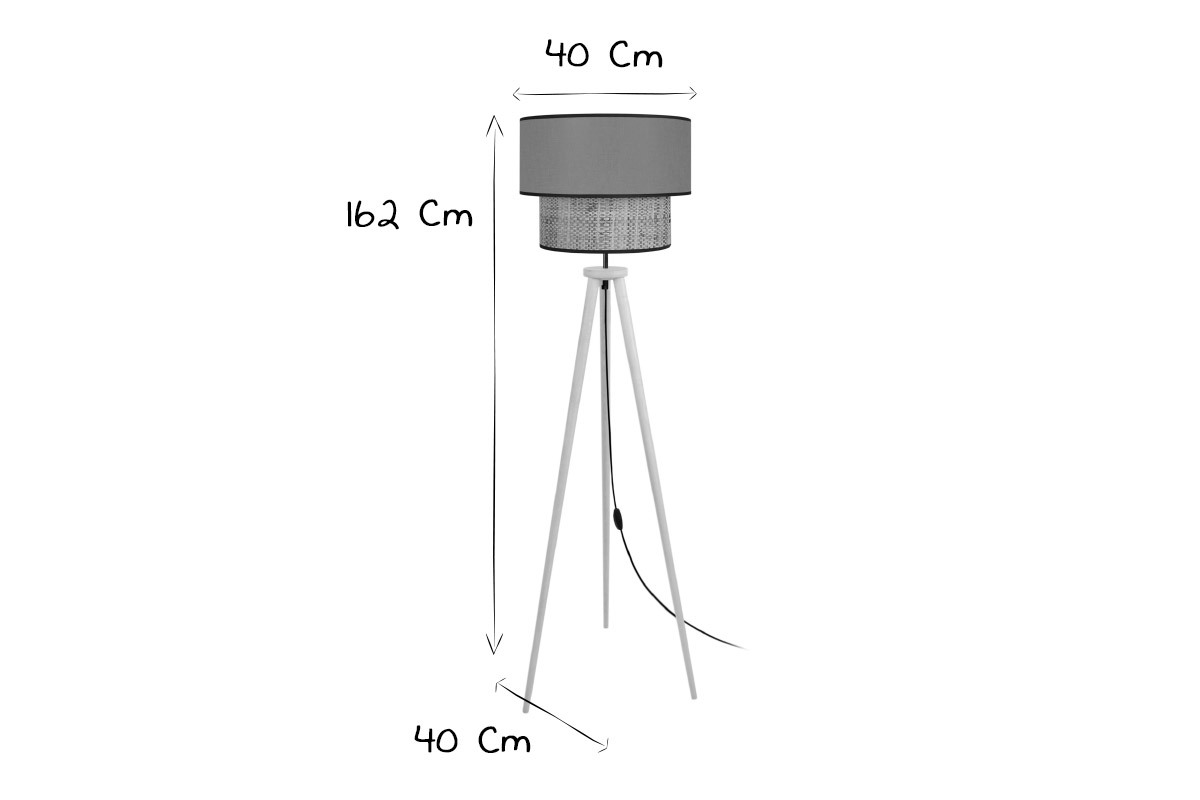 Lampadaire bimati�re jute et tissu rouge D40 cm CHILL