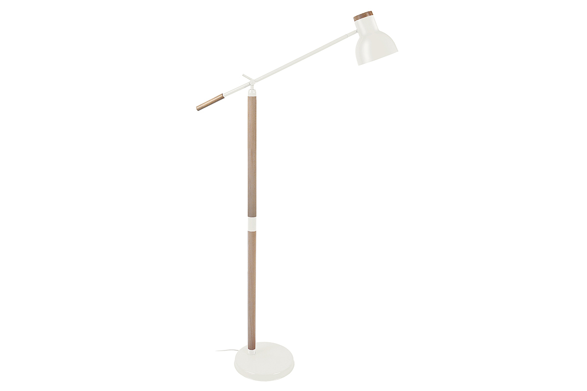 Lampadaire design articul� bois et acier blanc MANIA