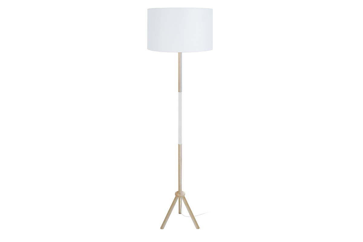 Lampadaire design trpied bois blanc ELIOT