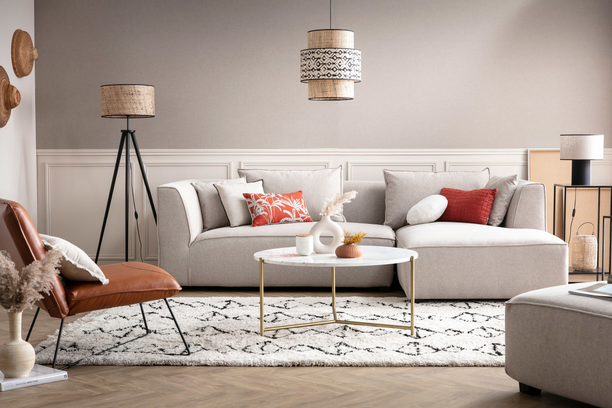 Lampadaire en jute et bois massif noir JUTA