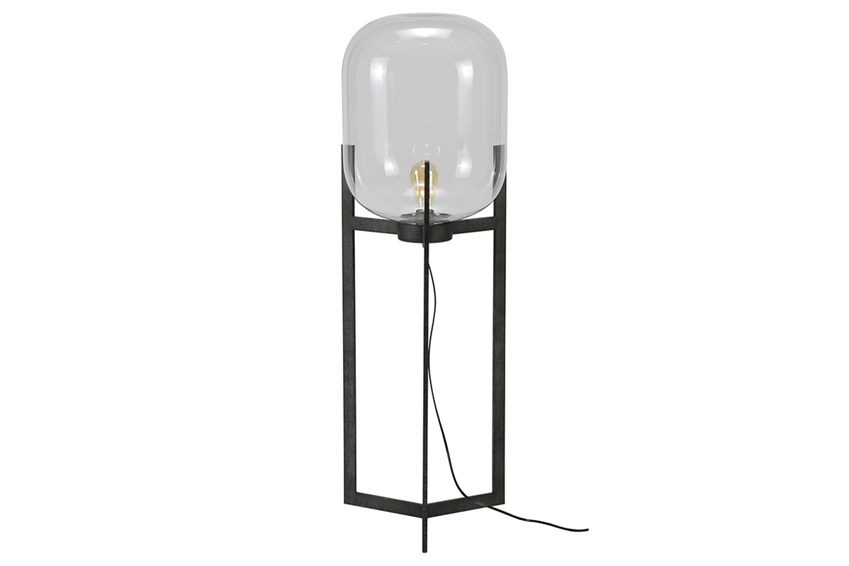 Lampadaire en mtal finition argent ancien et globe en verre HALCYON