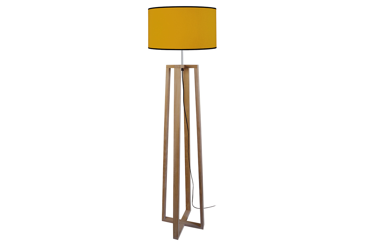 Lampadaire jaune avec pi�tement crois� bois MANON