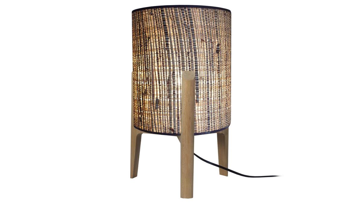 Lampe à poser avec abat-jour en jute et pied en bois H45 cm ALPHA