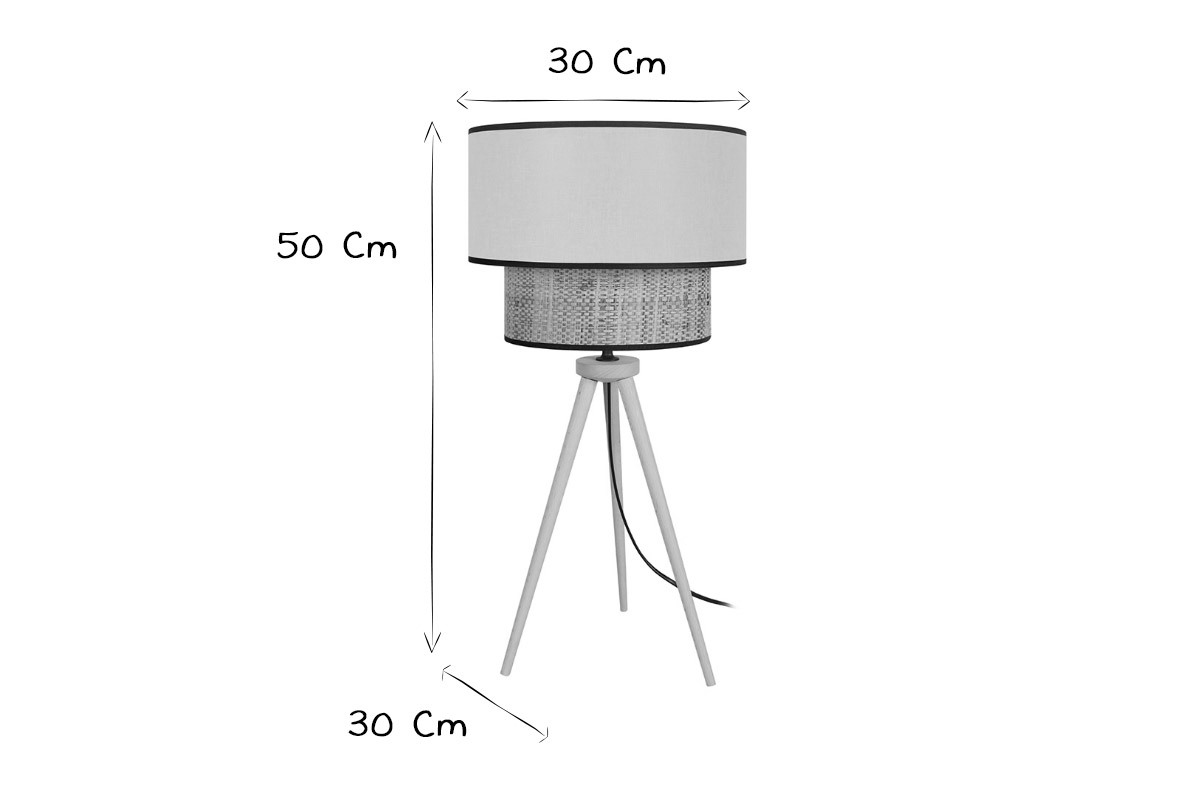 Lampe � poser bi-mati�re en toile de jute naturelle, tissu beige cr�me et bois clair H50 cm CHILL