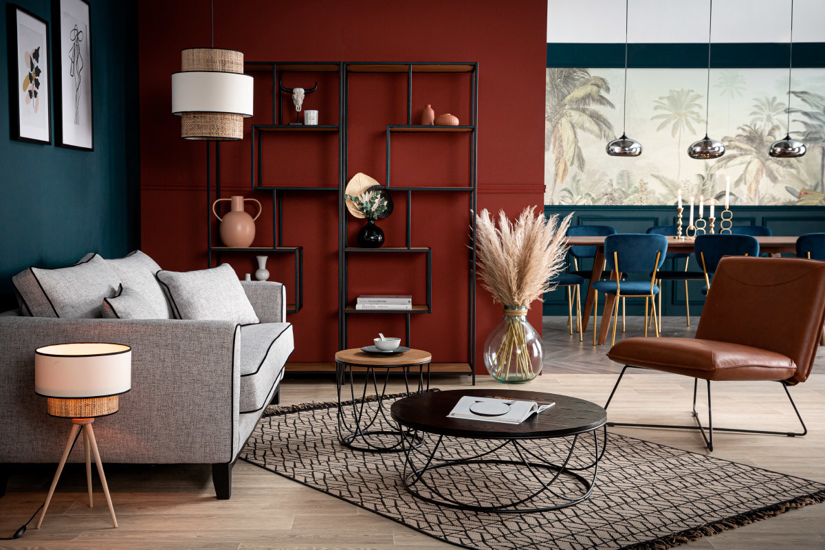 Lampe � poser bi-mati�re en toile de jute naturelle, tissu beige cr�me et bois clair H50 cm CHILL