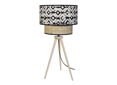 Lampe &agrave; poser bimati&egrave;re jute et tissu imprim&eacute; noir et beige ZAZA