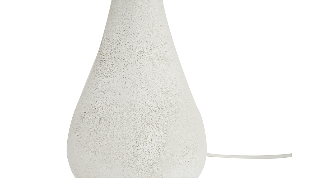 Lampe à poser blanche en céramique effet pierre et abat-jour en raphia H49 cm PYRUS