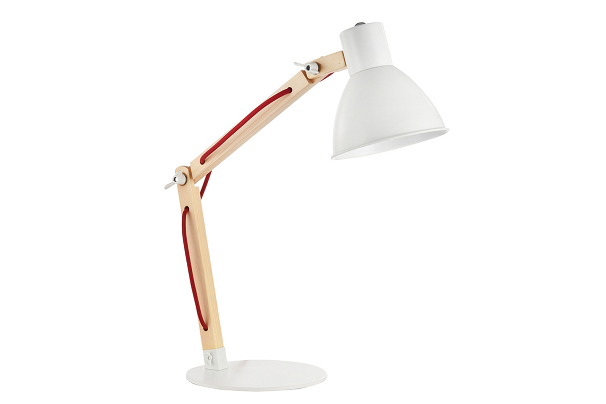 Lampe � poser design bois et m�tal blanc PIX