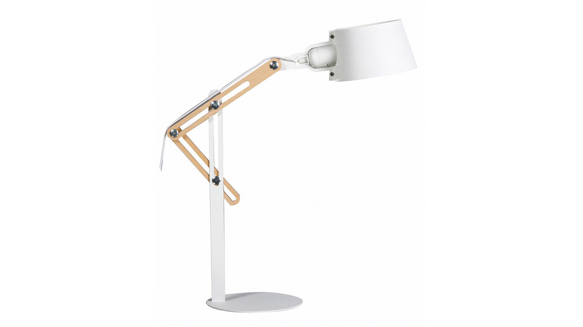 Lampe à poser design en bois clair et métal blanc H60 cm BILLY