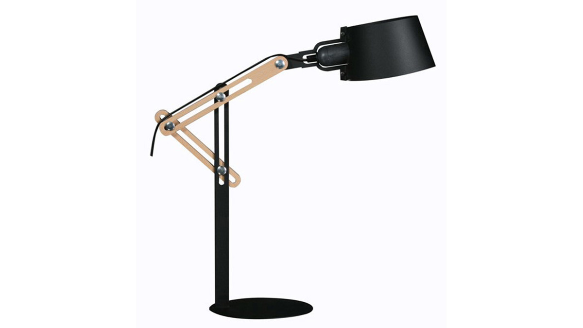 Lampe à poser design en bois clair et métal noir H60 cm BILLY