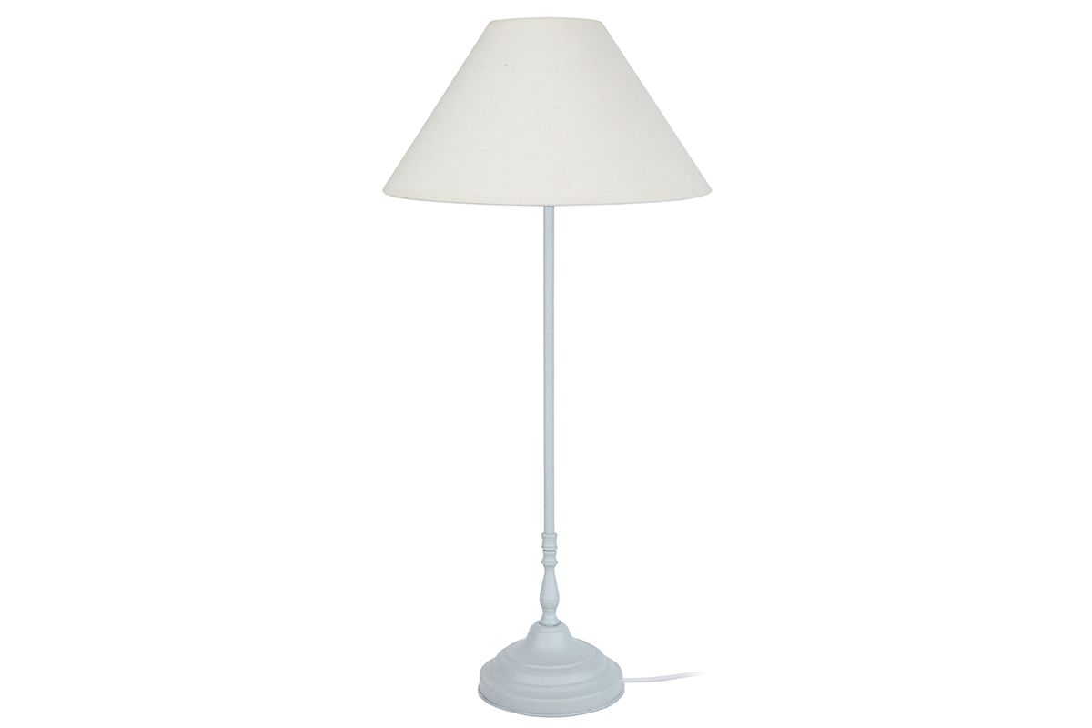 Lampe  poser design en mtal blanc ceruse et abat-jour en coton H47 cm HOLIDAYS