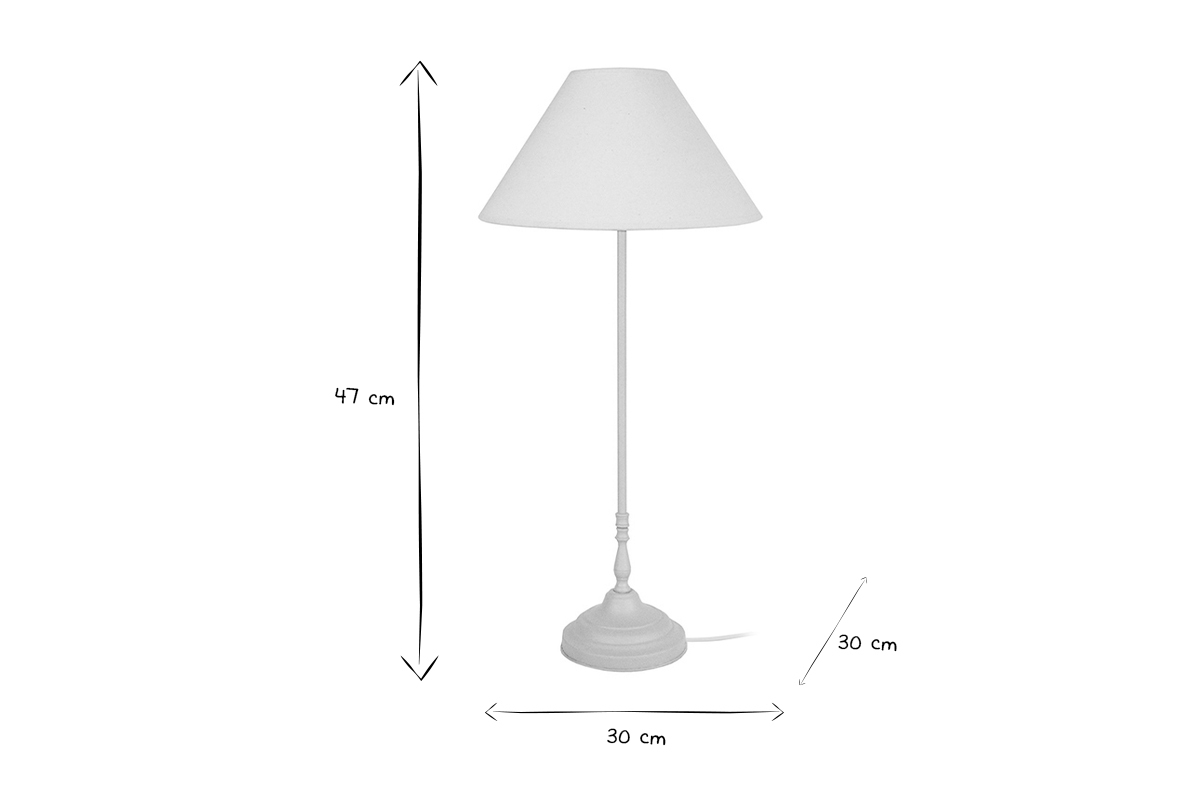 Lampe  poser design en mtal blanc ceruse et abat-jour en coton H47 cm HOLIDAYS