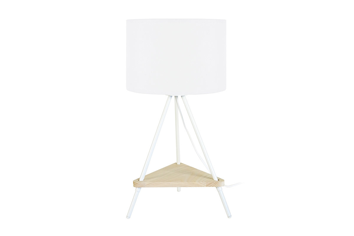 Lampe  poser design mtal blanc et bois YIN