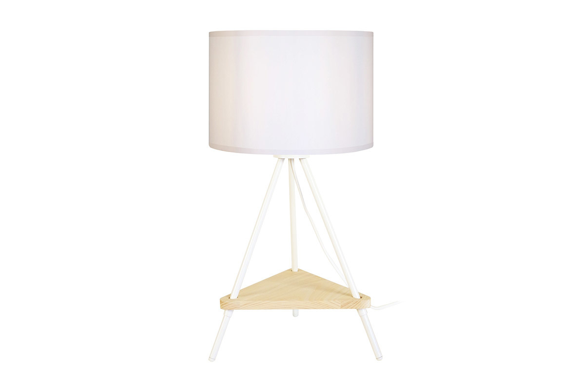 Lampe  poser design mtal blanc et bois YIN