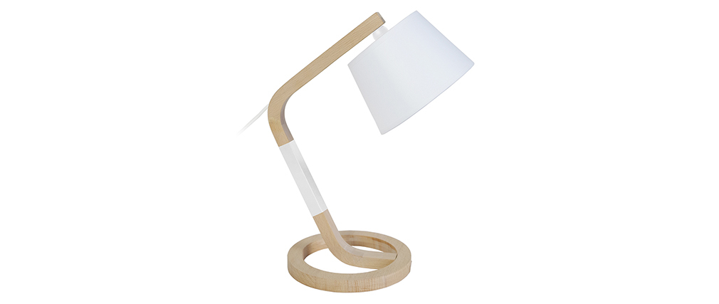 Lampe à poser design pied cercle bois blanc TWIST
