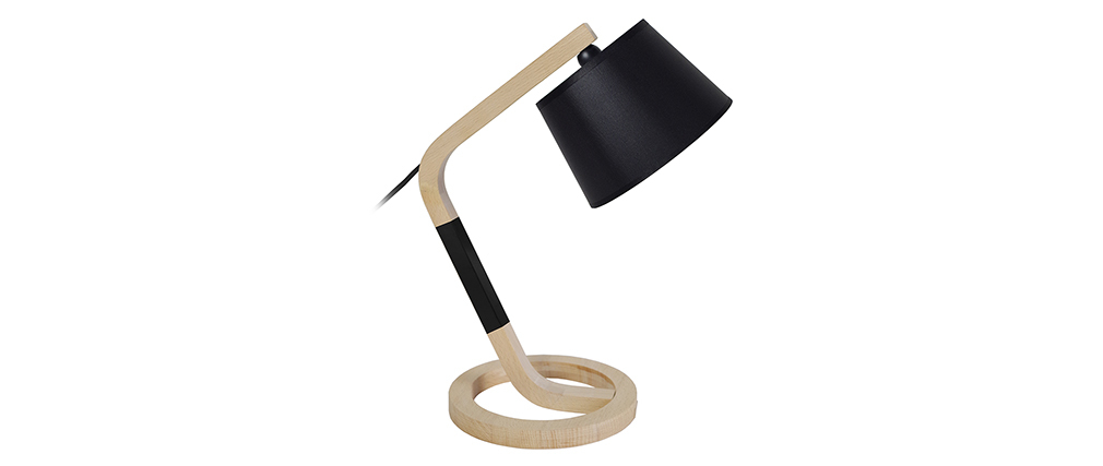 Lampe à poser design pied cercle bois noir TWIST