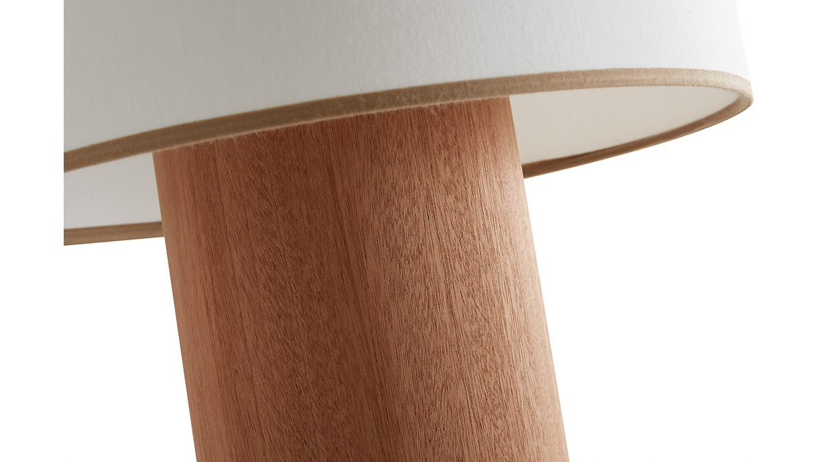 Lampe à poser en bois feuille d'acajou et abat-jour en coton blanc cassé H36 cm SOLAR