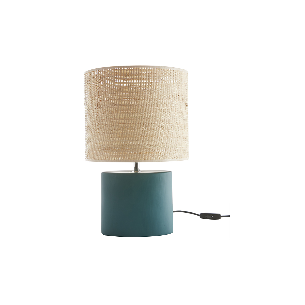 Lampe à poser en céramique bleu pétrole mat et abat-jour en raphia naturel H40 cm TIGA Lampe à poser en céramique bleu pétrole mat et abat-jour en raphia naturel H40 cm TIGA
