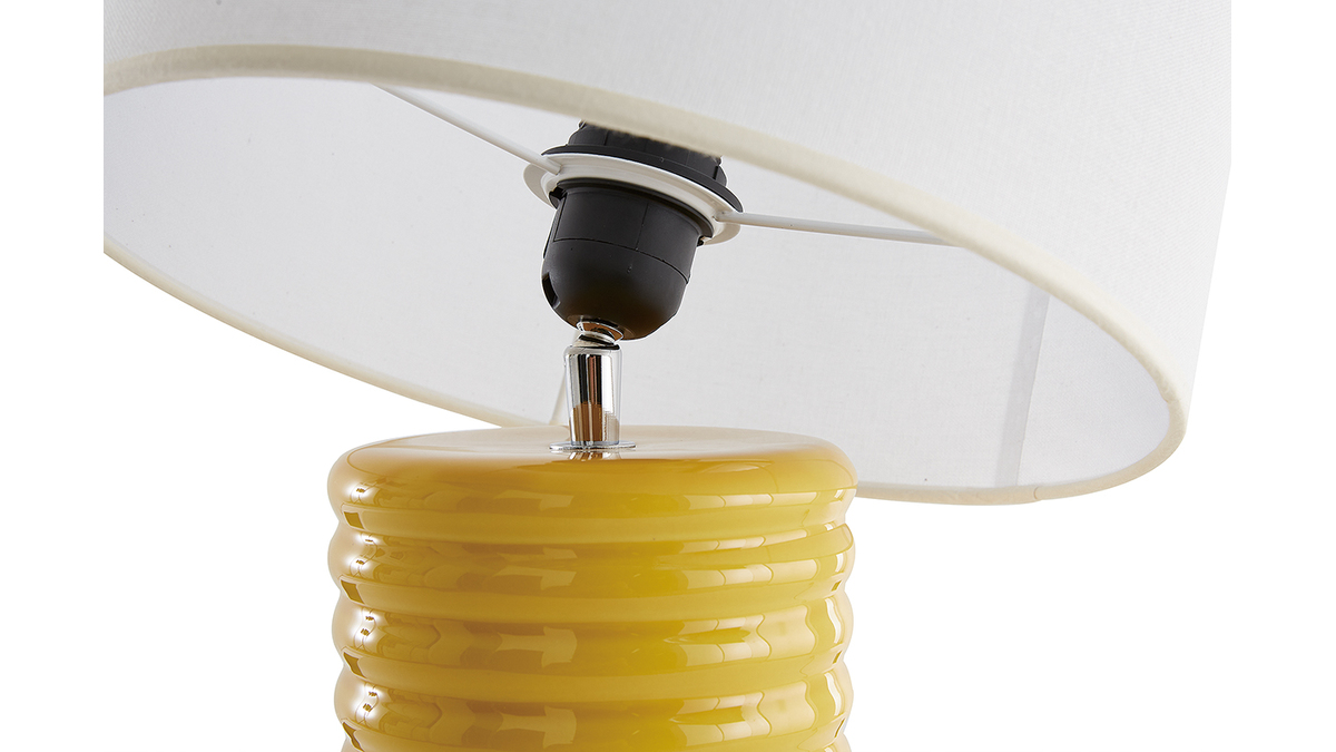Lampe à poser en céramique émaillée jaune et abat-jour écru H53 cm BERRO
