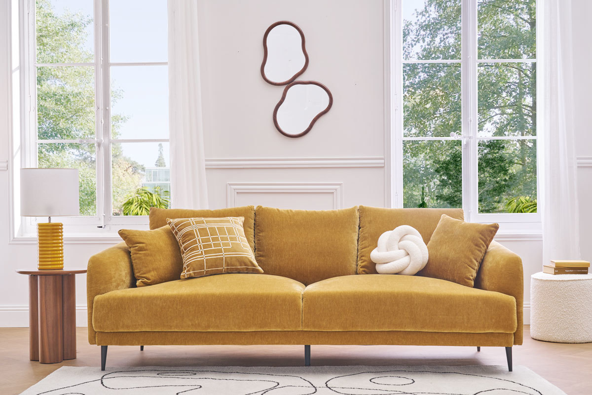 Lampe  poser en cramique maille jaune et abat-jour cru H53 cm BERRO