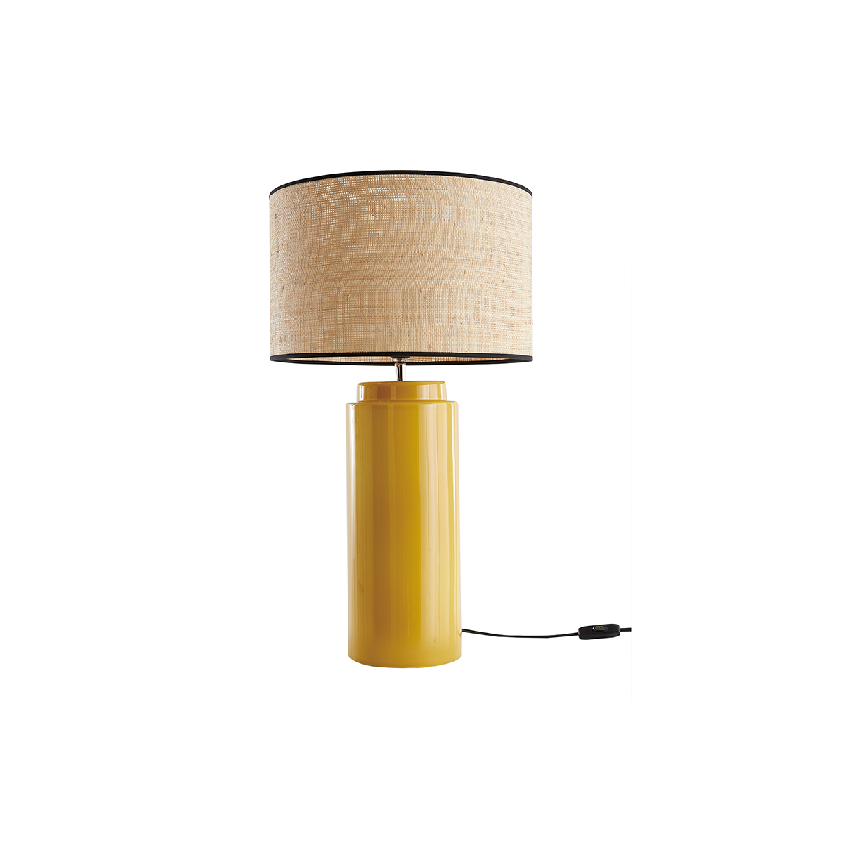 Lampe à poser en céramique émaillée jaune et abat-jour en raphia naturel H64 cm MAJES