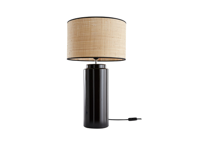 Lampe à poser en céramique émaillée noire et abat-jour en raphia naturel H64 cm MAJES