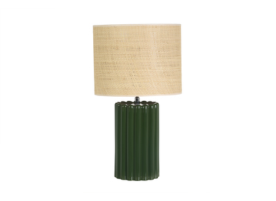 Lampe &agrave; poser en c&eacute;ramique &eacute;maill&eacute;e vert fonc&eacute; et abat-jour en rabane H50 cm CANELLA