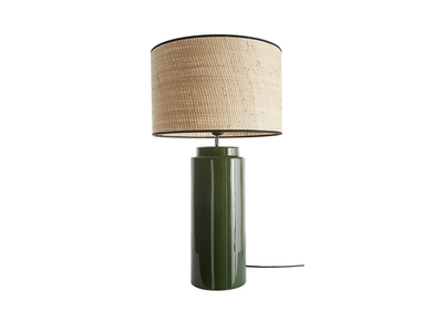 Lampe à poser en céramique émaillée verte et abat-jour en raphia naturel H64 cm MAJES