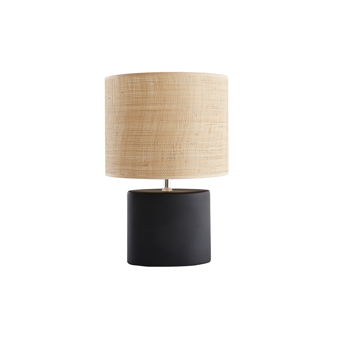 Lampe à poser en céramique noire mat et abat-jour en raphia naturel H40 cm TIGA Lampe à poser en céramique noire mat et abat-jour en raphia naturel H40 cm TIGA