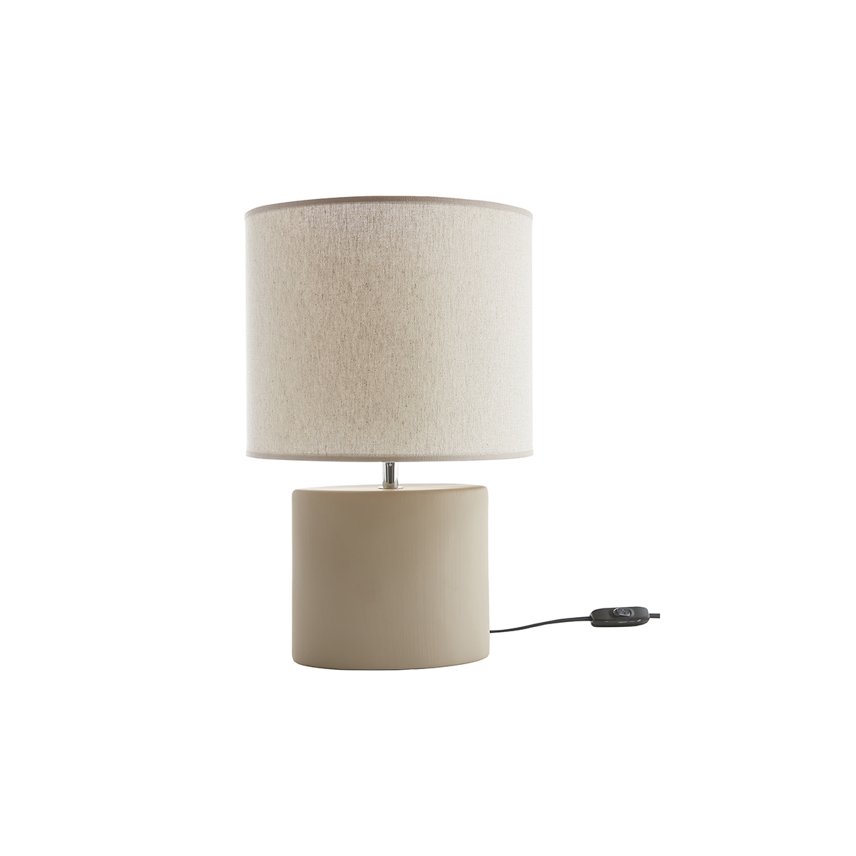 Lampe à poser en céramique taupe mat et abat-jour en lin naturel TIGA Lampe à poser en céramique taupe mat et abat-jour en lin naturel TIGA