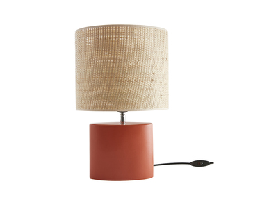 Lampe à poser en céramique terracotta mat et abat-jour en raphia naturel H40 cm TIGA