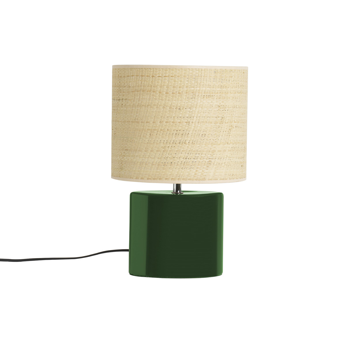 Lampe à poser en céramique vert foncé et abat-jour en raphia naturel H40 cm TIGA Lampe à poser en céramique vert foncé et abat-jour en raphia naturel H40 cm TIGA
