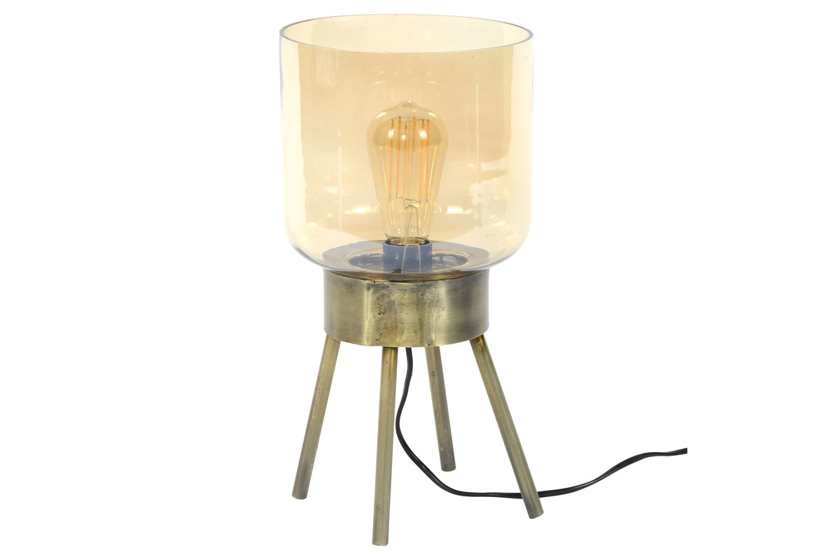 Lampe � poser en m�tal effet bronze et verre ambr� AMBRE